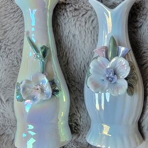 Source Unknown Iridescent Floral Vase Duo